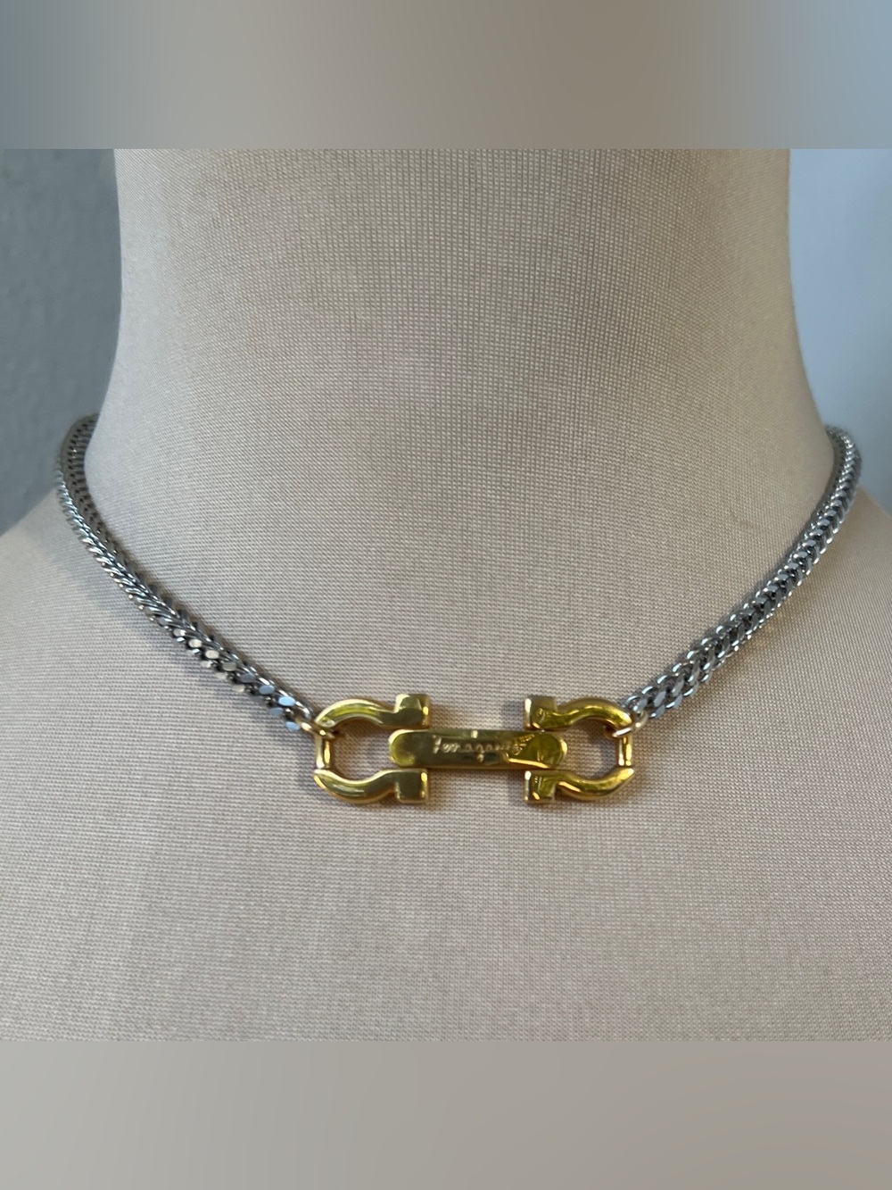 Custom Vintage Salvatore Ferragamo Two-tone Necklace 15-16.5โ - Picture 10 of 11